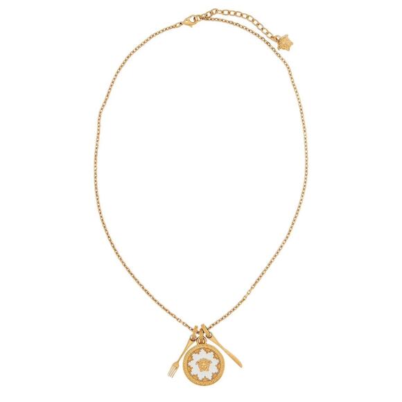 Versace Medusa Gold Miniature Plate Greca Engraved Pendant Necklace NWT $675 - Picture 4 of 14